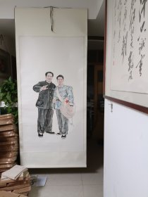 老宣传画一幅（手绘，6尺整张，无款老宣传画，宣纸上黄斑点点）