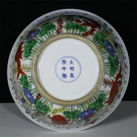 明手绘斗彩鱼藻纹大海碗