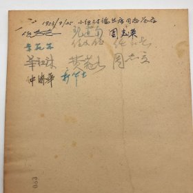 商务印书馆建国初公私合营文献：曾任张元济助手，商务印书馆美术部主任、出版家费范九，以及商务同仁仲济华、穆华生、任永长等十一人签名，1953年9月25日关于工会工作等会议记录手稿一份三页