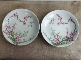 美品 粉彩过墙梅花纹赏盘一对