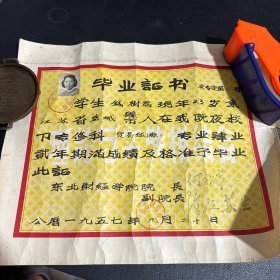 1957年东北财经学院毕业证书