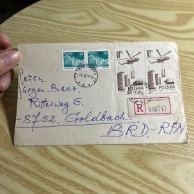 外国信封，贴波兰邮票，飞机，20240513