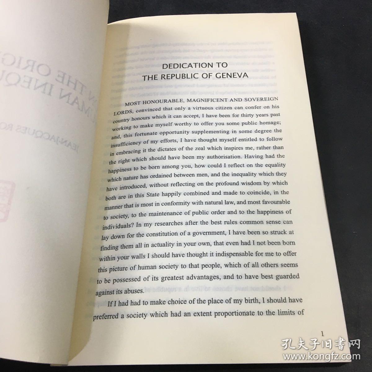 ON THE ORIGIN OF HUMAN INEQUALITY【人类不平等的起源】【扉页尾页有印章】