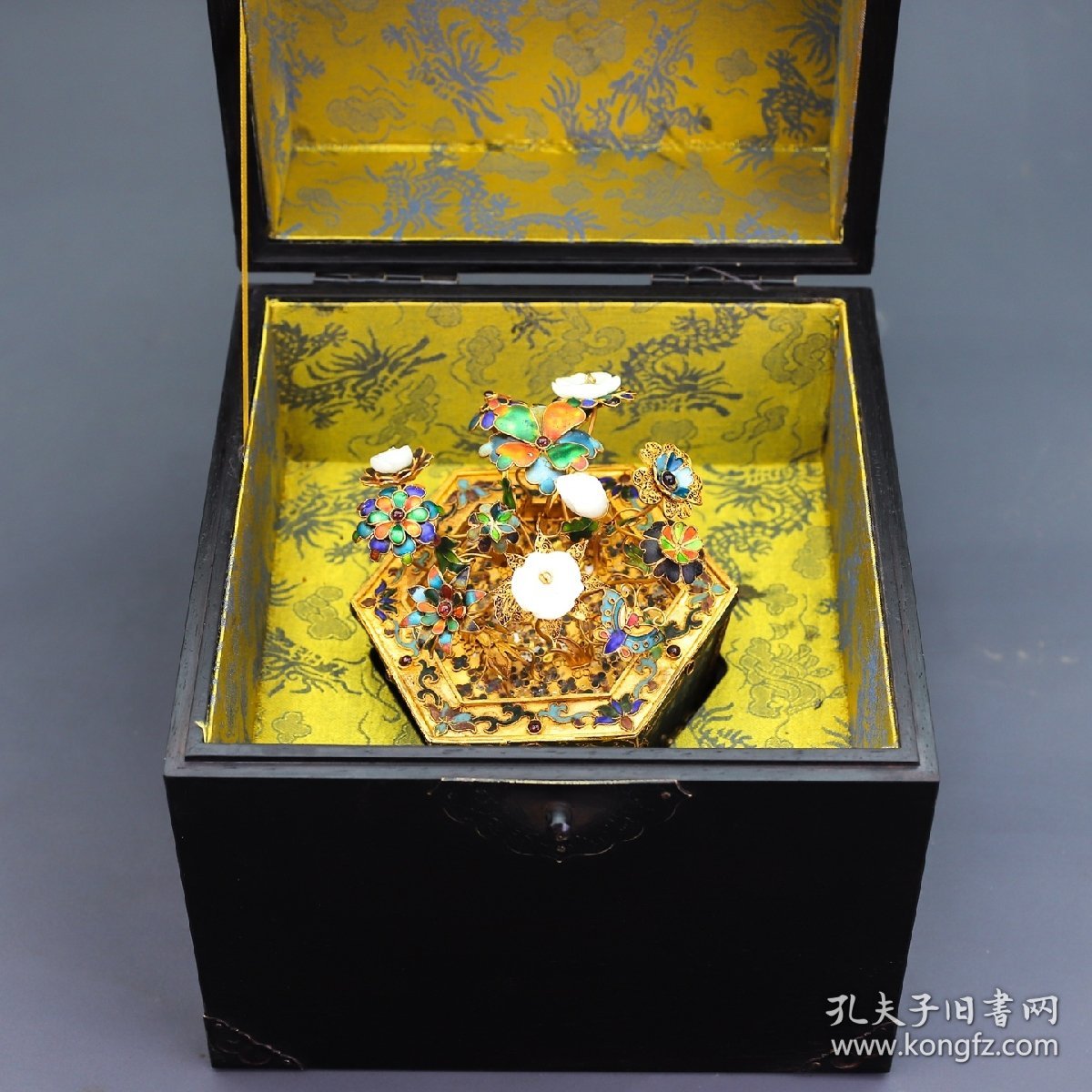 和田玉掐丝包金花盆盆景
