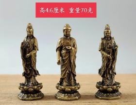 铜摆件 三圣佛，纯手工雕刻，雕工精致，保存完整，可藏可赏。