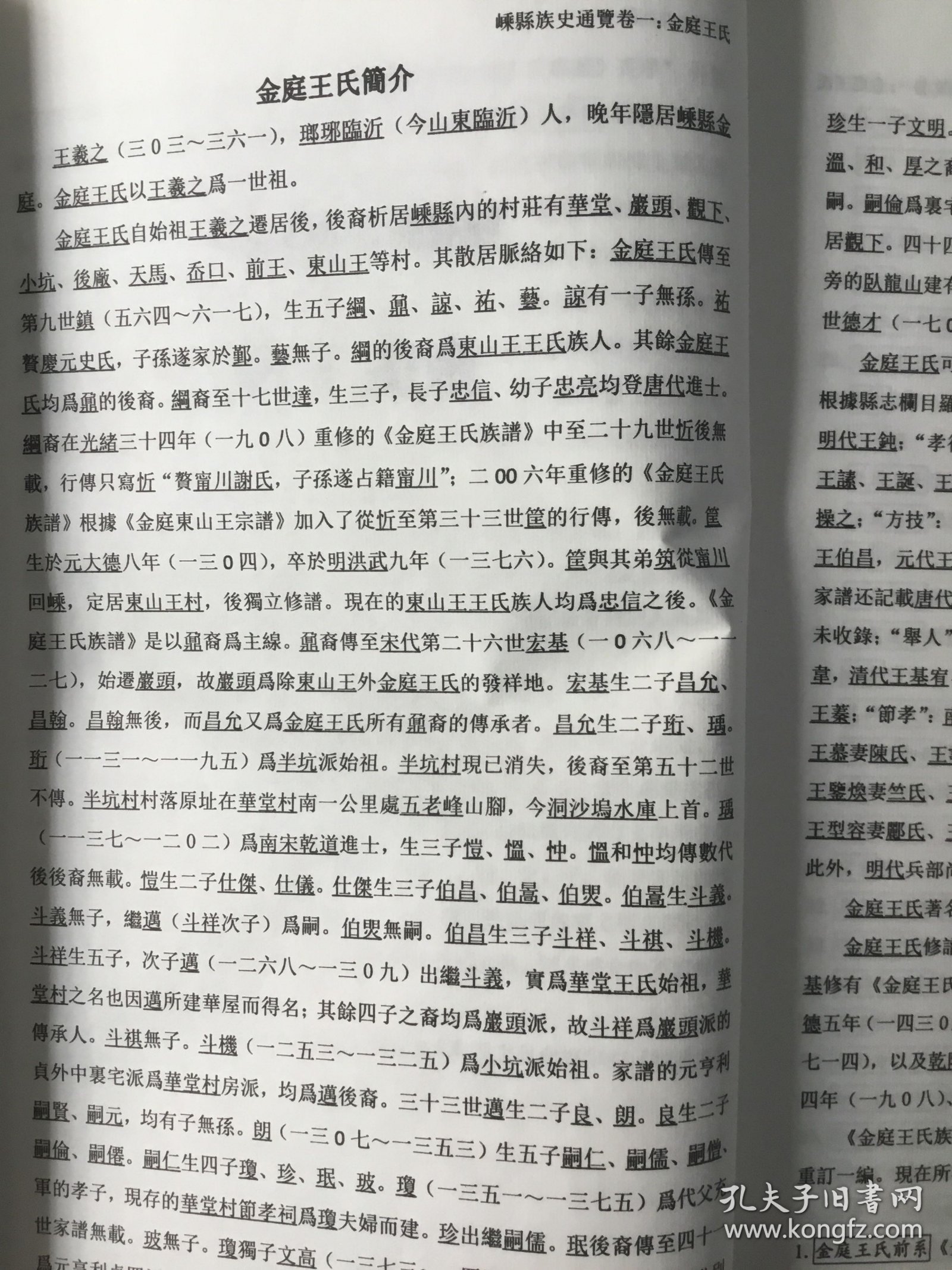 嵊县族史通览卷一《金庭王氏》上下册（全新）