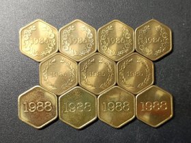 纪念章，日本造币局 桐叶六边形纪念铜章，可指定年份（余:85年3枚,86年4枚,88年4枚），标价为1枚价格。