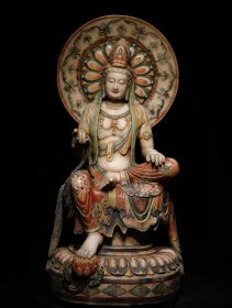（议价） 唐代汉白玉彩绘观音工艺精美法相庄严高90cm宽45cm厚45cm