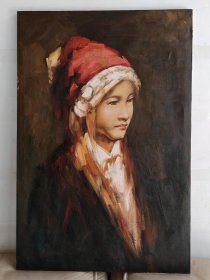 佚名人物肖像油画“戴红帽子的少女”9060