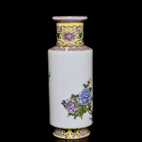 清雍正珐琅彩花鸟纹棒槌瓶 24.5/10厘米