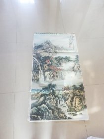 山泉，地方名家精品力作大幅，退休老工人委托纯手绘国画，买家自鉴不退换！画心约67+137CM