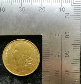 外币:旧版瑞士5拉彭面值硬币(海尔维蒂女神头像),铜镍合金,欧洲,1967年,直径1.1厘米,gyx22200
