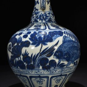 元青花鱼藻纹双耳瓶 50*30厘米