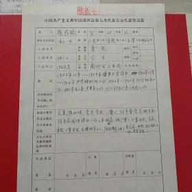 70年代，中国共产主义青年团商河县第七次代表大会代表登记表9（11-2）（生日票据，手写资料，历史资料，档案材料）