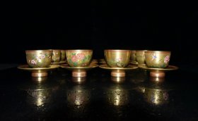 清乾隆御制金地珐琅彩十二花神茶盏一套古董古玩古瓷器收藏