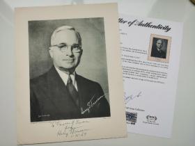 美国著名总统 “杜鲁门主义”提出者 杜鲁门 Harry S.Truman1969年亲笔签名大尺幅官方照 PSA鉴定认证