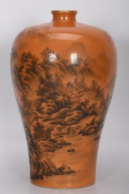 清雍正珐琅彩玛瑙红山水美瓶