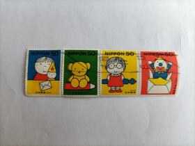 日邮·日本邮票信销·樱花目录编号C1721-1724 1999年书信日（写信日）卡通-迪克布鲁那的漫画 4全连票