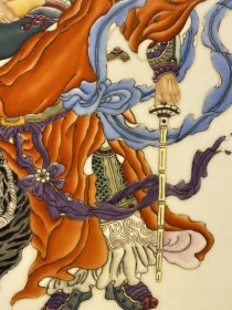 旧藏【招財進寶 财神赵公明】红木镶贝壳镶瓷板粉彩人物画挂屏，尺寸:高73厘米/宽49厘米，全品完整、实拍如图！ ​