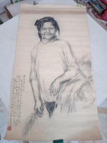 陈增哲素描画《精收麦子一小兵》