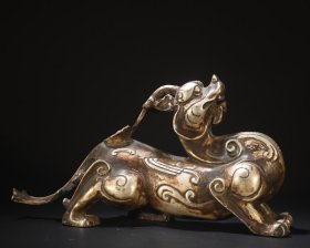 旧藏 老铜胎神兽摆件