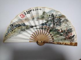 国画纯手绘山水五寸湘妃折扇一把