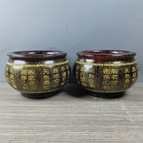 角雕碗摆件，单个尺寸约9.5*9.5*6公分，总重量约599克，（一对）