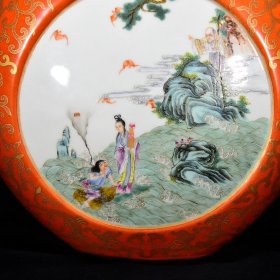 清乾隆胭脂红描金人物故事纹扁瓶尺寸30*24厘米编号13462580053