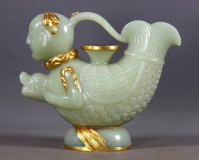 旧藏和田玉包金人鱼壶