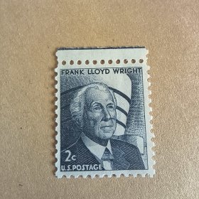 USA112美国邮票 1965年普票.名人.建筑师弗兰克.劳埃德.赖 雕刻版外国邮票 新 1枚 小票 自带出厂时的机器格栅压痕