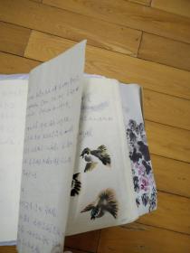 花鸟画技巧手稿厚厚一本，400余页，包括数十枚手绘写生花鸟画粘贴其中，