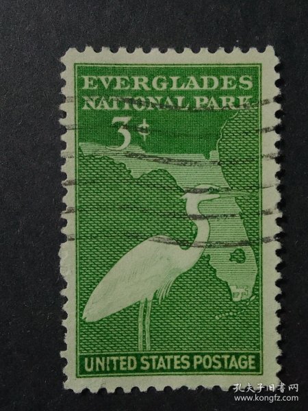 美国邮票 1947年佛罗里达大沼泽地国家公园开园-黄鹭 地图 1全销