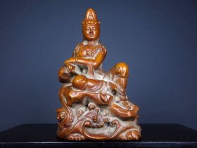 旧藏花梨木雕刻摆件自在观音