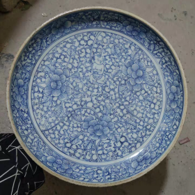 清青花婴戏牡丹纹盘