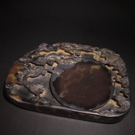 旧藏 上三坑 云龙 端砚：双龙遨游款：袁枚