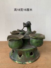 耀州窑油灯，胎釉包浆厚重，造型独特，品相见图