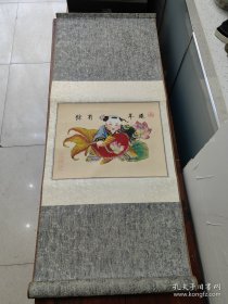 早期 天津杨柳青年画“连年有余”挂轴。
