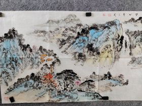 大四尺（151.5×69.5）写意山水，便宜卖了，山东省美协会员王东戚老师写意山水，王东戚，字丹青，号山南居士，1975年生，1999年在京中央美院学习书画2003年参加欧阳询书画大赛入选并获奖2005年10月国画作品获“庆祝**胜利七 十周年”全国书画大赛银奖 2009年10月获山东省委统战部主办的“庆祝***成立6 0周年书画展”二等奖，现为山东省美协会员，从艺近30年来，笔耕不断