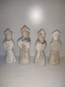 唐五代小陶人，四个通走，包老，头断，品相如图