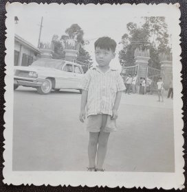 老照片，七十年代，小轿车前，小男孩