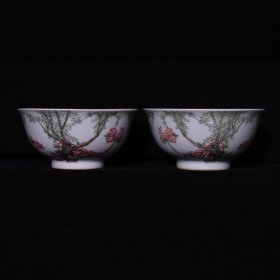 粉彩杏林春燕纹碗，5.2×12厘米