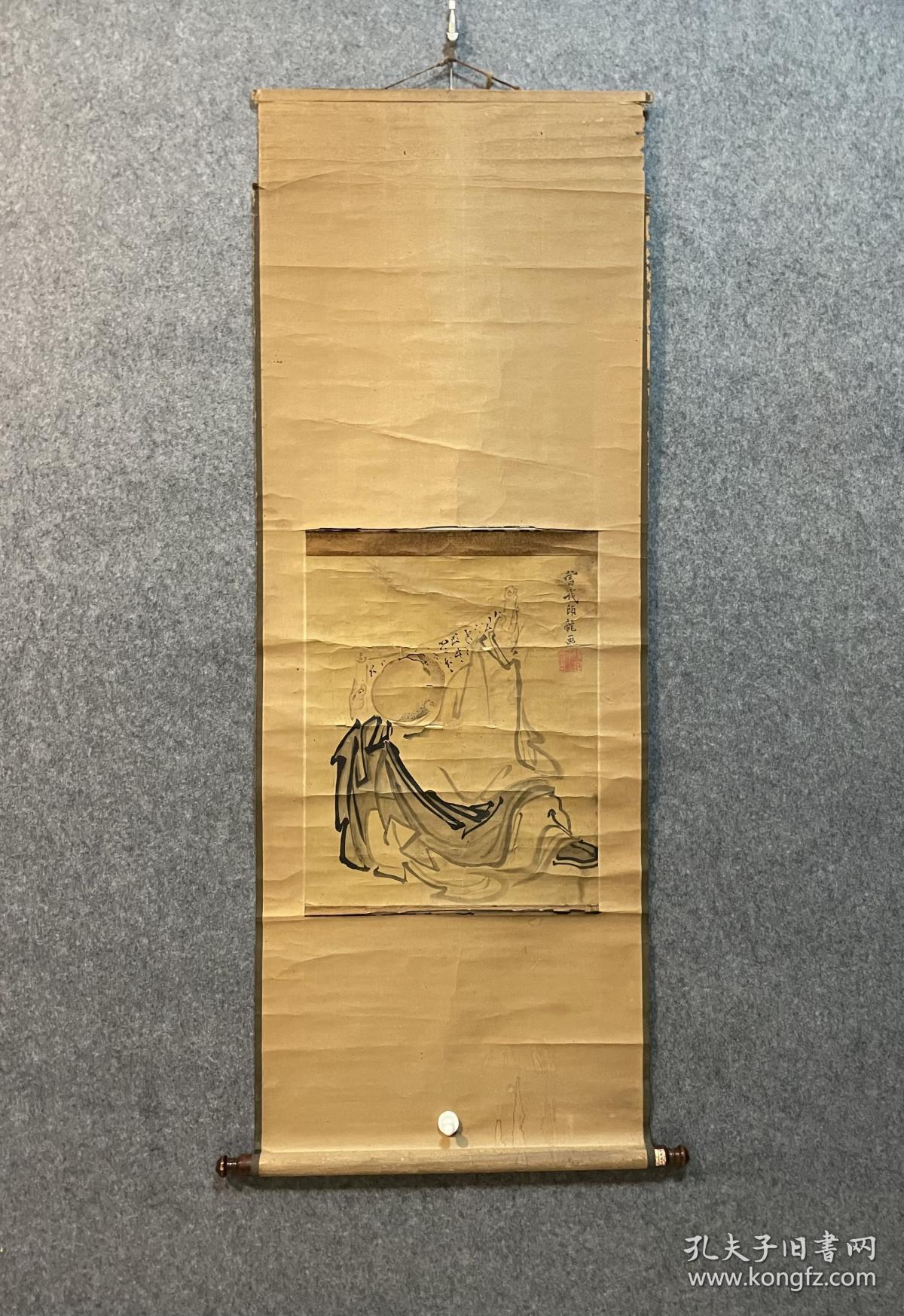 古筆人物图，清代，【曾我蕭白】 
1730 - 1781 （52歲。本 姓三浦，字師龍，號輝鷹、暉雄、暉一、輝一、蕭 白、如鬼、鬼神齋、鸞山、蛇足軒' 飛鸞、虎道、德 甫，通稱左近次郎一京都生人' 從師高田敬甫，又祖 述雪舟等楊、曾我蛇足。終成自家之風，筆意豪放， 用彩反差強烈，個性突出，世有奇才之稱。自詡曾我 蛇足第十代，與池大雅交友甚密'擅長水墨山水、人 物代表作品《群仙圖屏風》