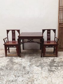 小中堂三件套品相一流全品相皮克好复古装饰怀旧摆设 尺寸桌子94-94-86椅子60-48-104