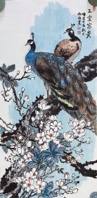 花鸟画，孔雀，玉兰花，玉堂富贵，写意画法，纯手绘，假一赔万，墨透纸背的，都是本人精心收藏的，广东省揭阳市美协林旭丽老师的原创大作，老师的孔雀画的不亚于中美协老师，放大看孔雀的头部，画的非常细，笔法苍劲有力，浓淡干湿枯，画的很写实，很传神。1.38米×70公分的，四尺整张的，家里客厅，卧室，书房，茶室，办公室都可悬挂，特别是玄关悬挂，非常合适，很有意境的一幅画！