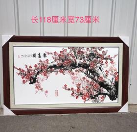 红木报春图瓷板画，画工优美，品相一流，尺寸如图。