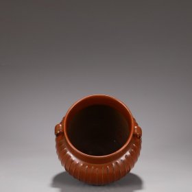 瓷线条罐：旧藏 磁州窑柿红釉线罐 尺寸：高20.5公分 口径15.5公分