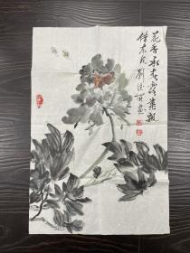 山东籍画家：刘德符作品墨牡丹，68*45