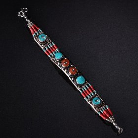 西藏收藏传工艺花丝镶嵌宝石手链