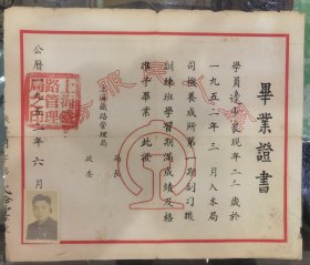 解放初期上海铁路管理局火车司机毕业证