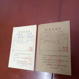 老成绩单-------《1961年学员成绩单》南京鼓楼人民公社机关干部业余大学两张合售